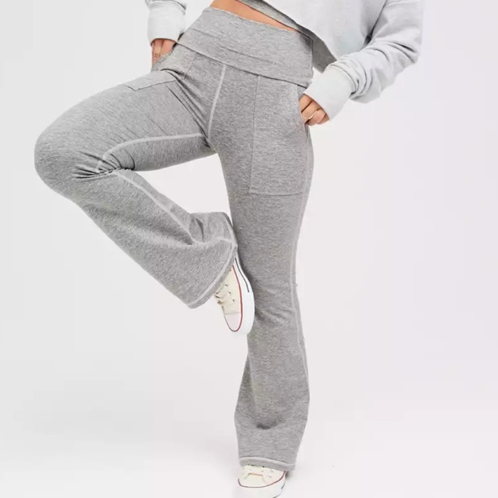 AERIE OFFLINE HUGGER FOLD-OVER FLARE PANTS